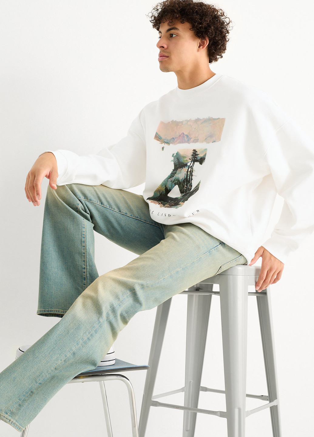 Білий світшот C&A малюнок без декору (353087009)