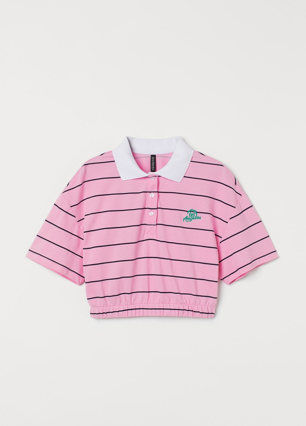 Розовая женская футболка-поло H&M в полоску