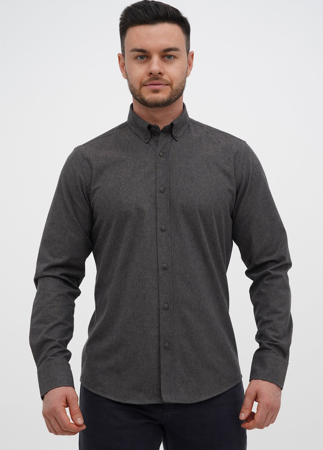 Серо-коричневая кэжуал рубашка однотонная Trend Collection