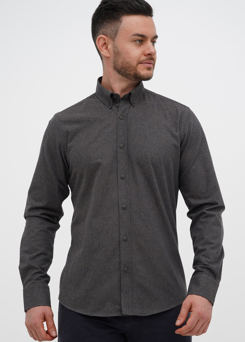 Серо-коричневая кэжуал рубашка однотонная Trend Collection