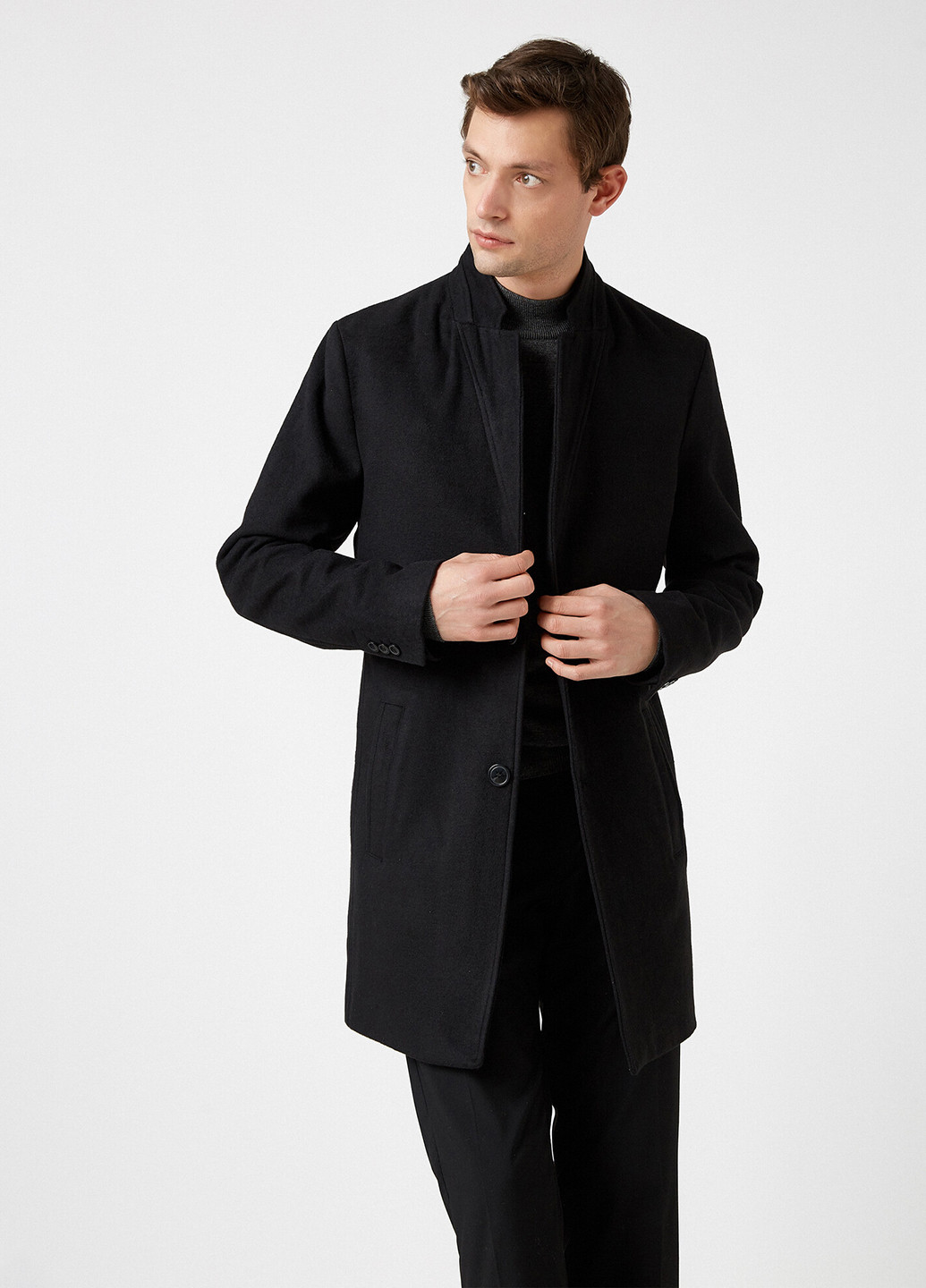 Черное демисезонное Пальто однобортное KOTON