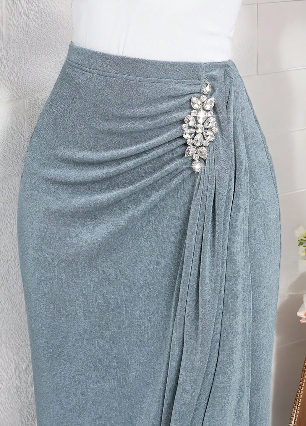 Серо-голубая кэжуал однотонная юбка SHEIN