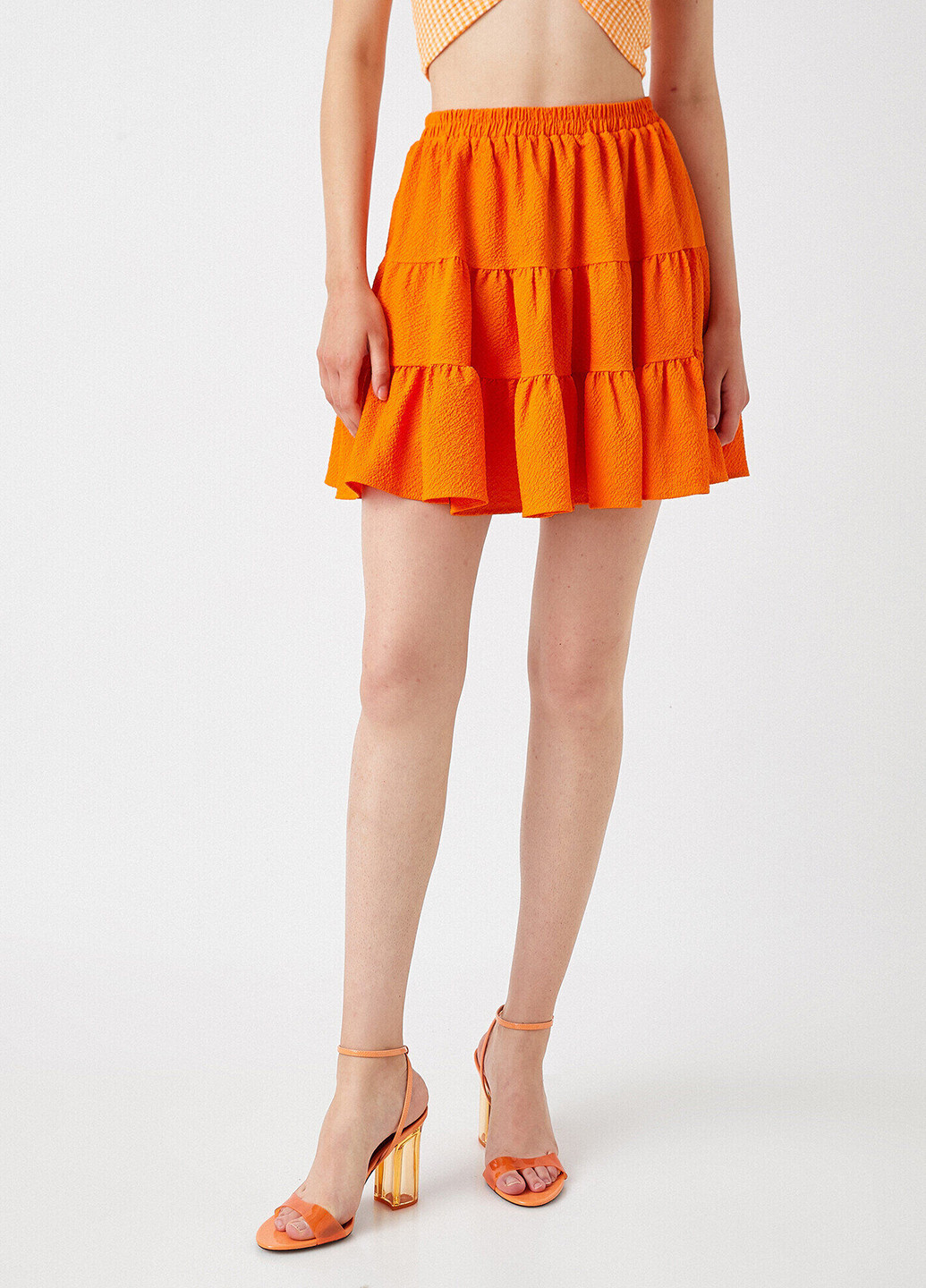 Оранжевая кэжуал однотонная юбка KOTON а-силуэта (трапеция)