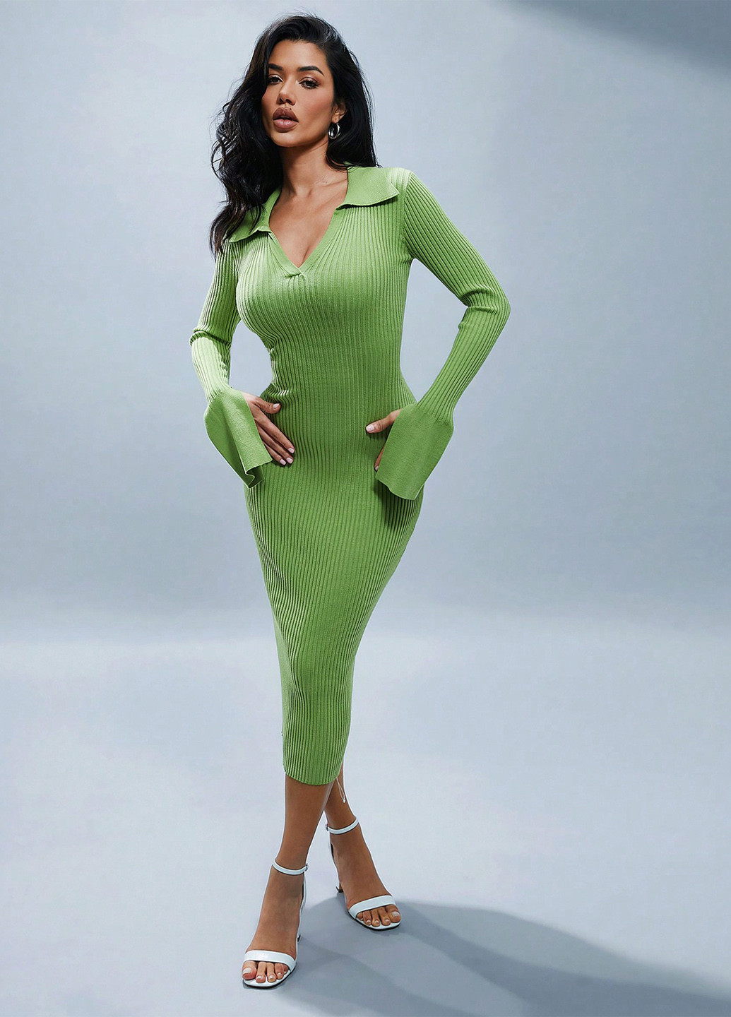 Лайм кежуал сукня сукня светр, футляр SHEIN однотонна