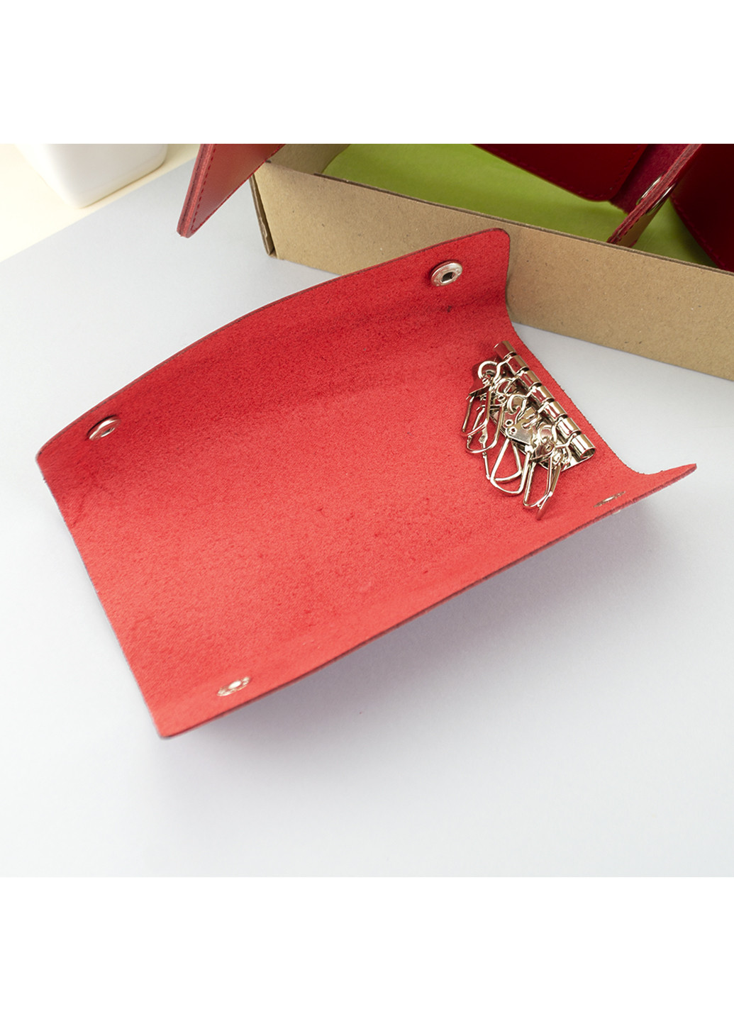 Подарунковий набір жіночий №54 (червоний) гаманець + ключниця + обкладинка на паспорт HandyCover (229209307)
