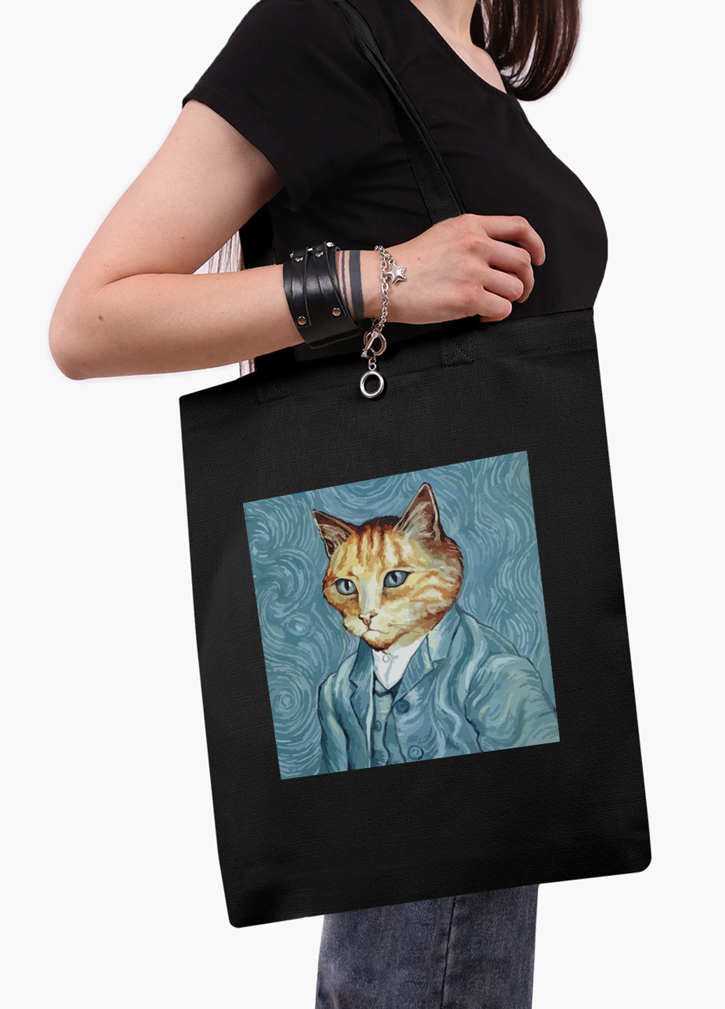 Еко сумка шоппер Кот Вінсент Ван Гог (Vincent van Gogh Cat) на блискавці (9227-2959-BKZ) MobiPrint (236265359)