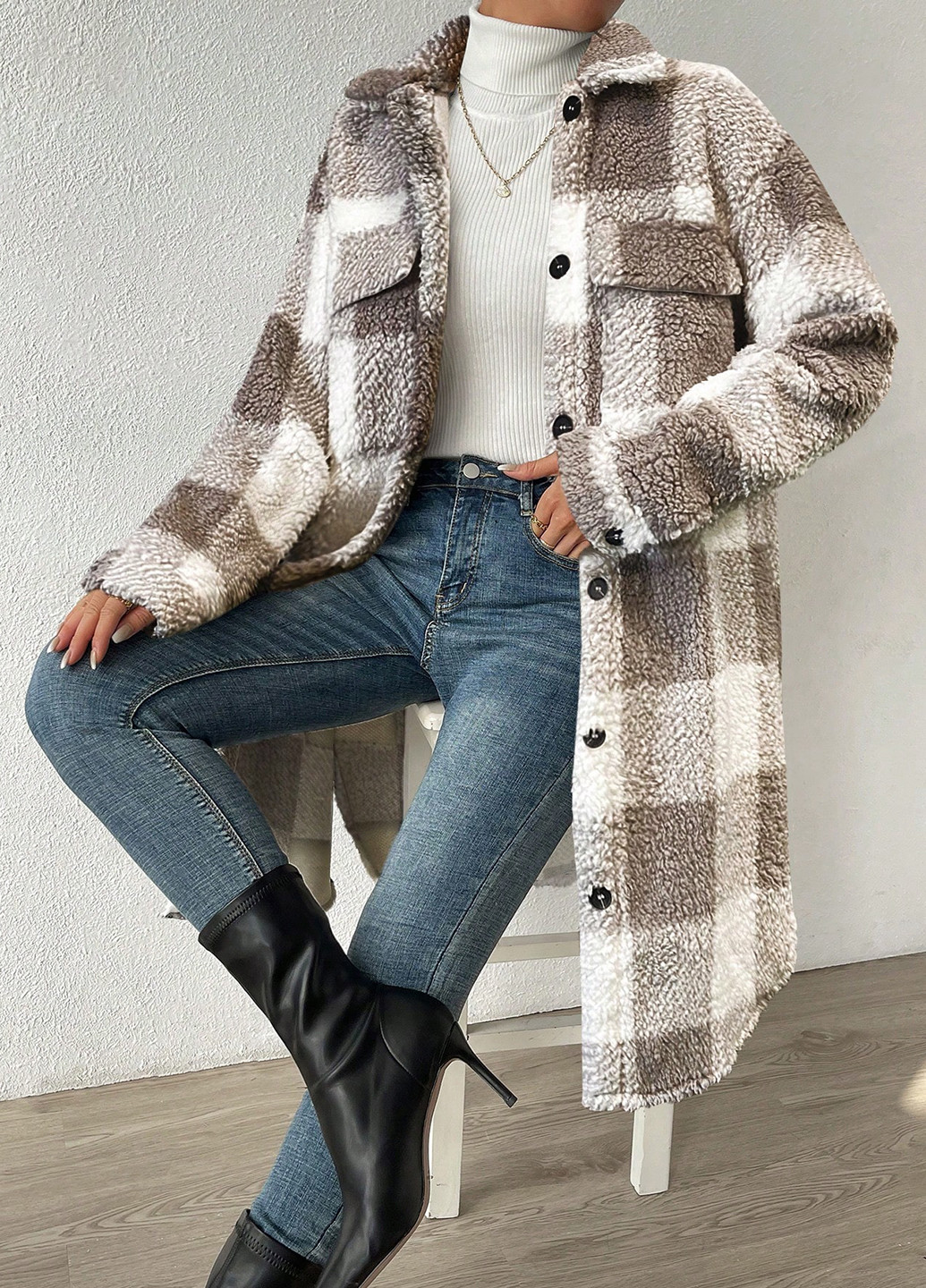 Бежеве демісезонне Пальто пальто-сорочка SHEIN