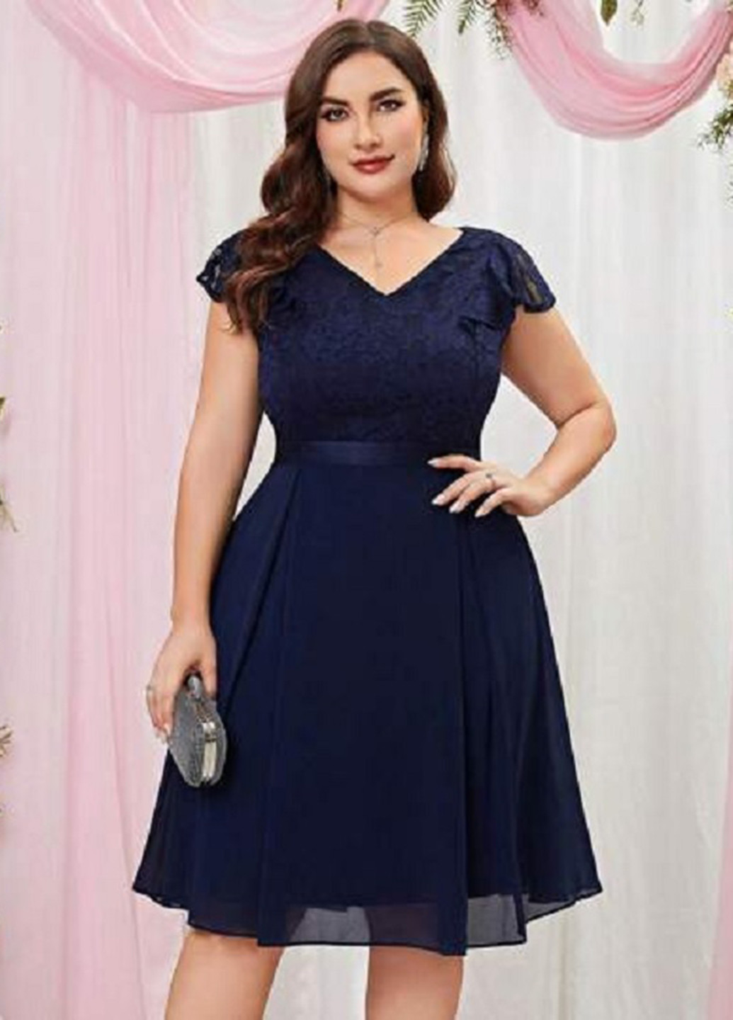 Темно-синее праздничный платье клеш SHEIN однотонное