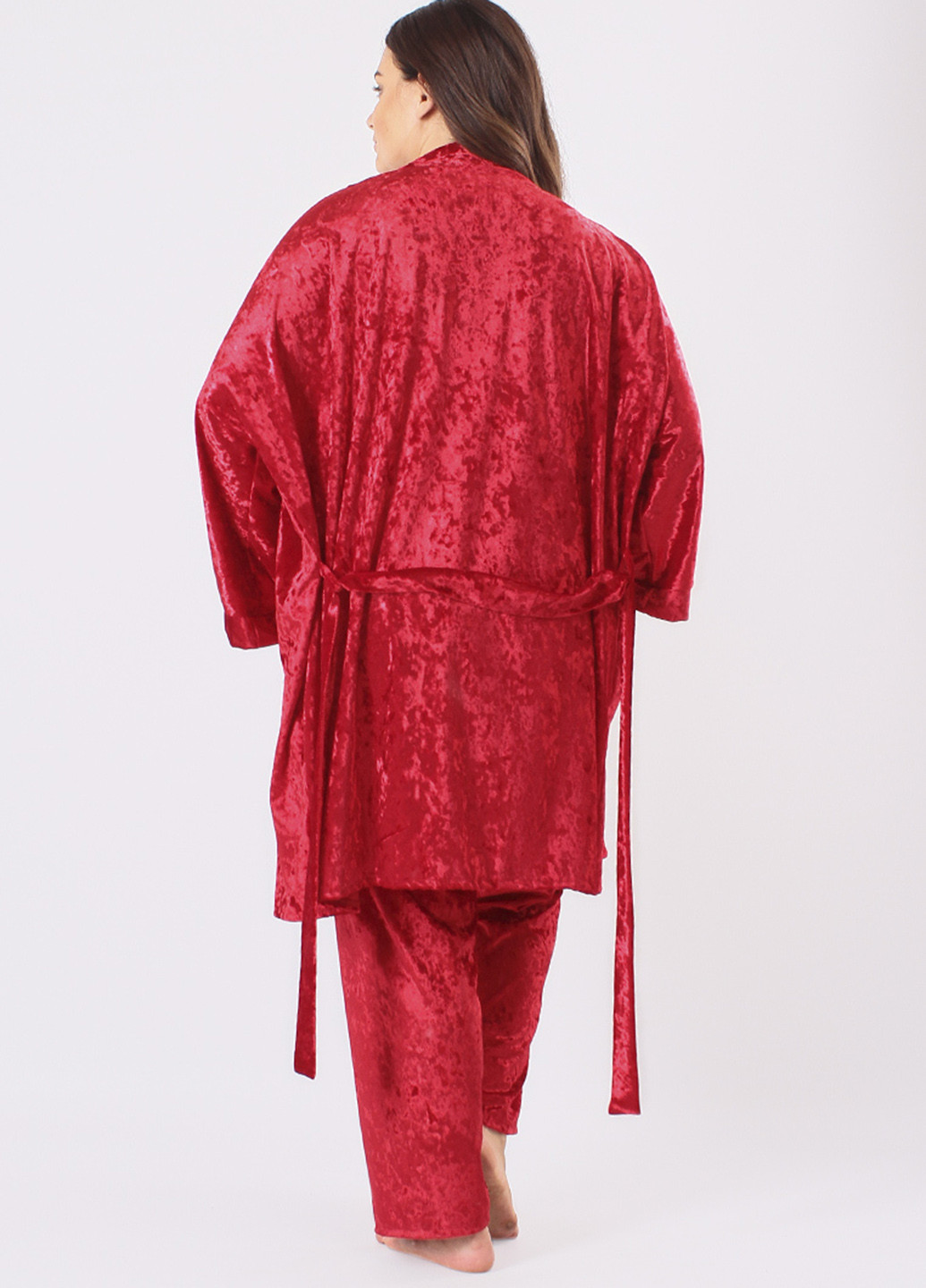 Алый демисезонный комплект (халат, топ, брюки) Ghazel