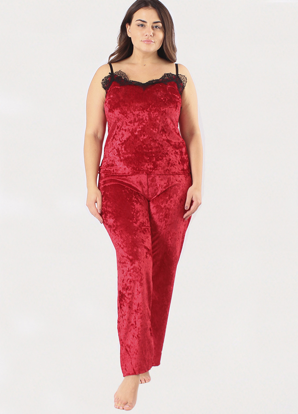 Алый демисезонный комплект (халат, топ, брюки) Ghazel