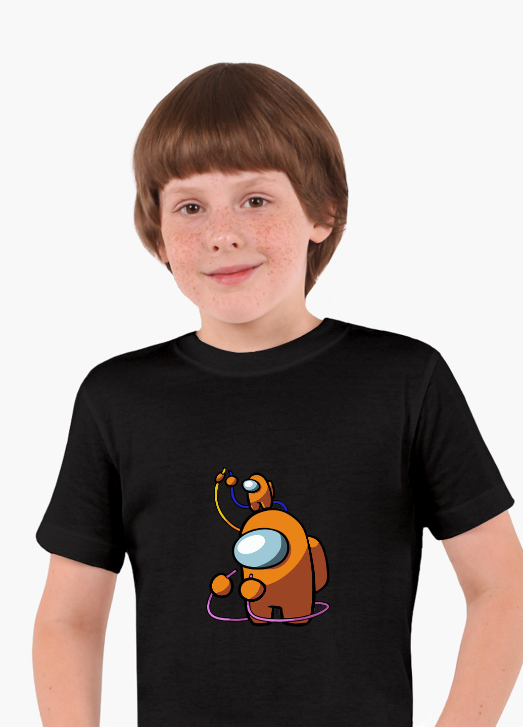 Черная демисезонная футболка детская амонг ас оранжевый (among us orange)(9224-2413) MobiPrint
