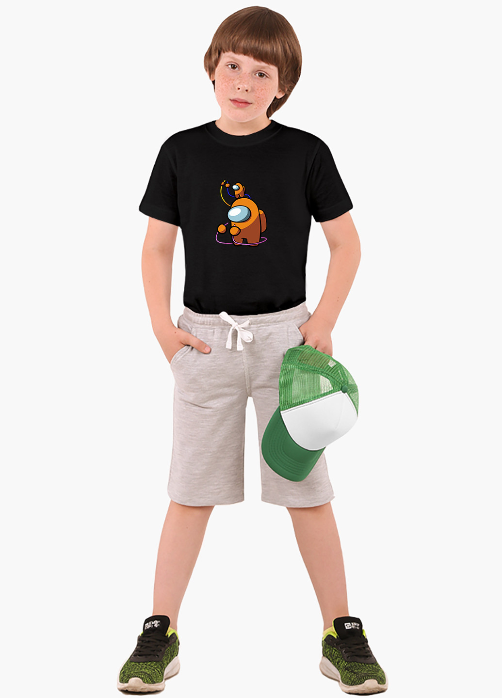Черная демисезонная футболка детская амонг ас оранжевый (among us orange)(9224-2413) MobiPrint