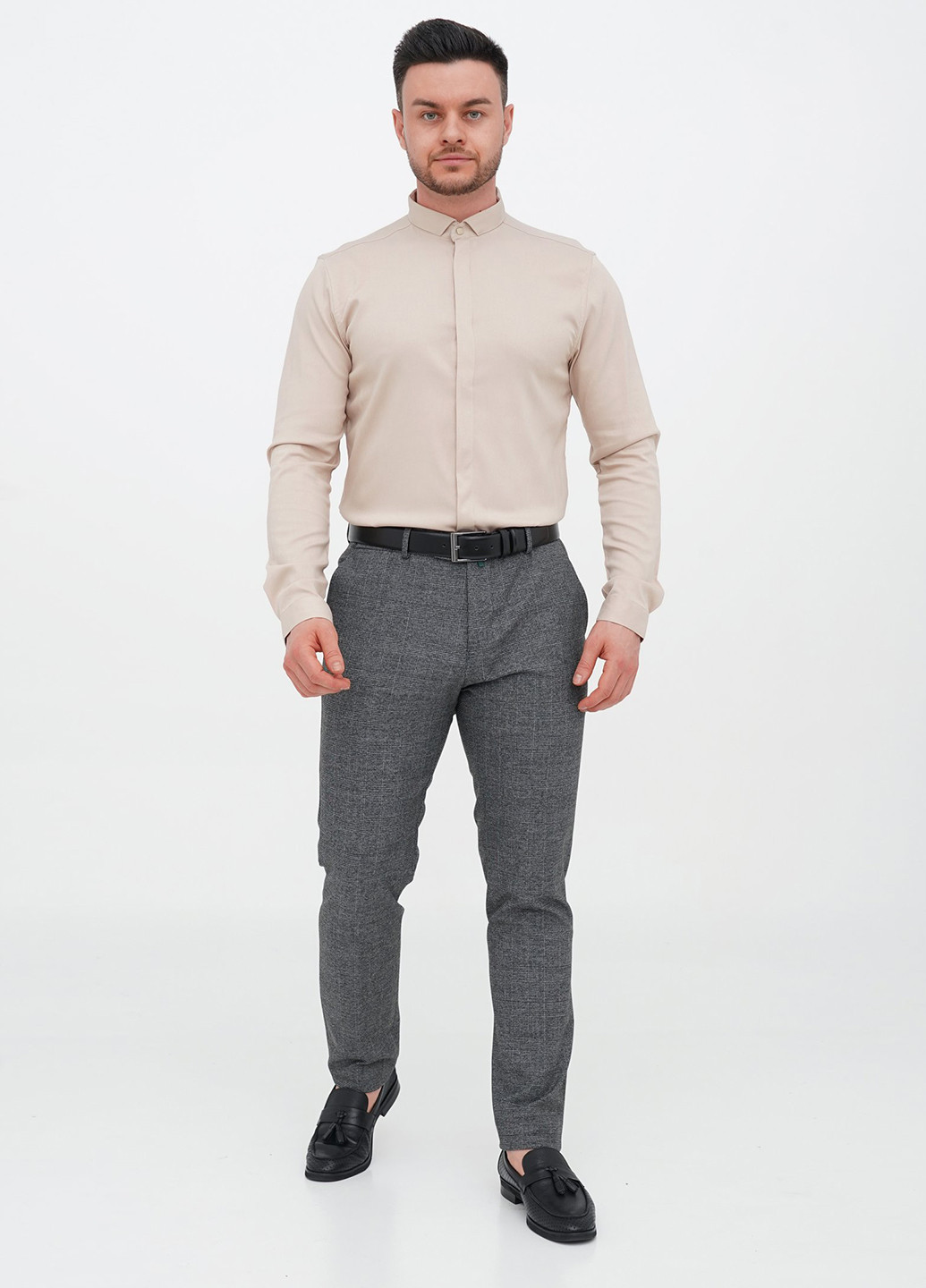 Светло-бежевая классическая, кэжуал рубашка однотонная Trend Collection