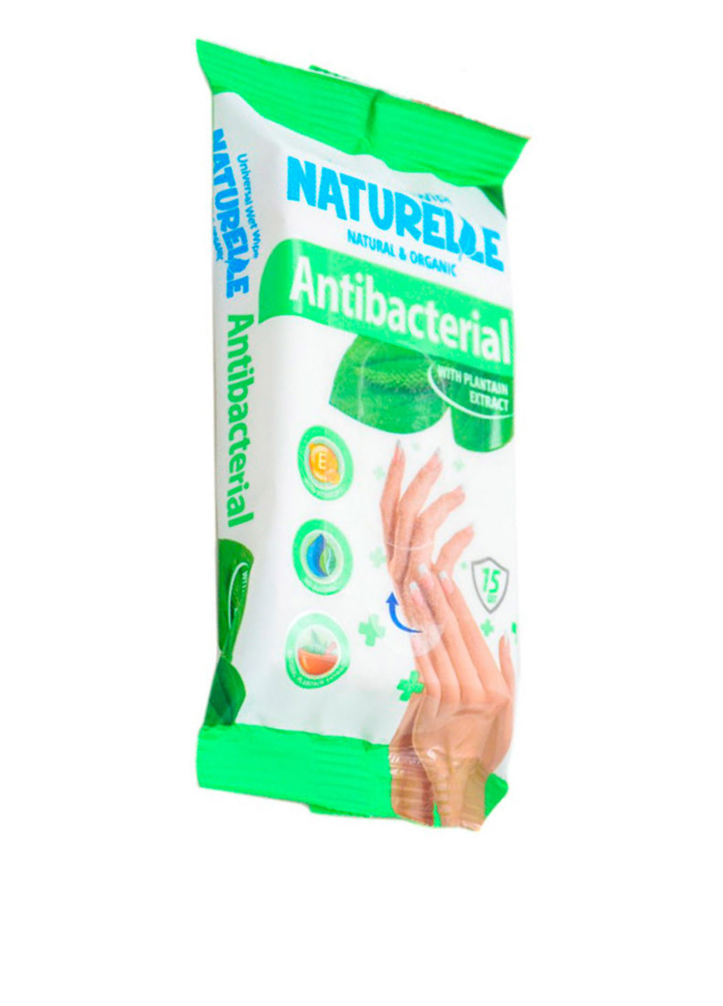 Влажные салфетки с экстрактом листья подорожника Antibakterial (15 шт.) NATURELLE (162581054)