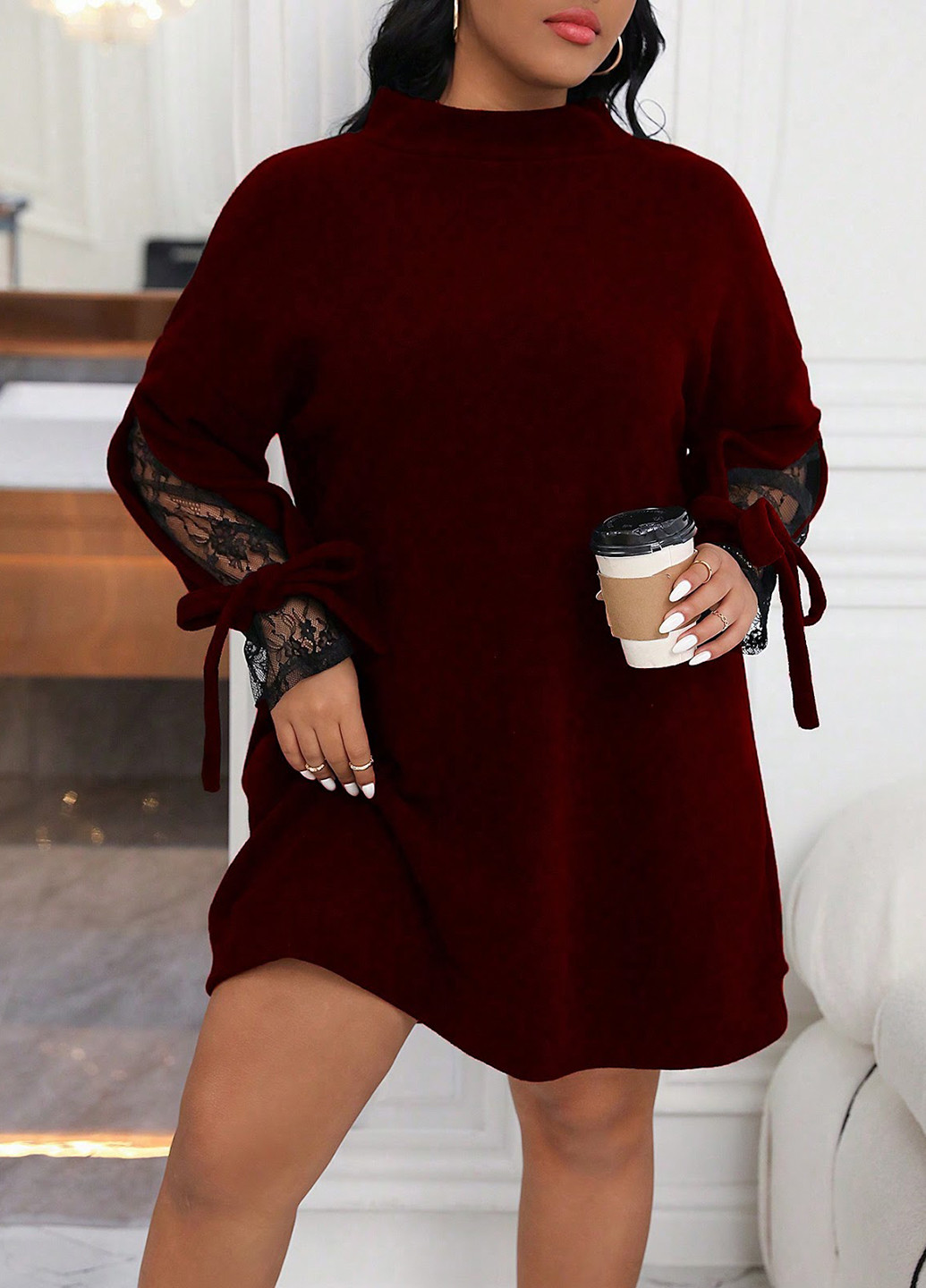 Темно-бордова кежуал сукня а-силует SHEIN однотонна