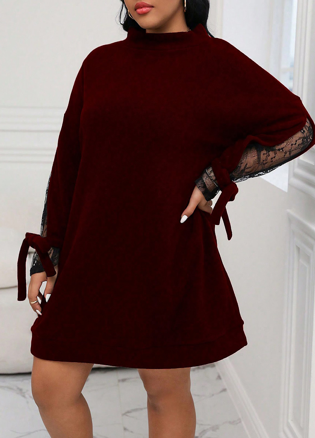 Темно-бордова кежуал сукня а-силует SHEIN однотонна