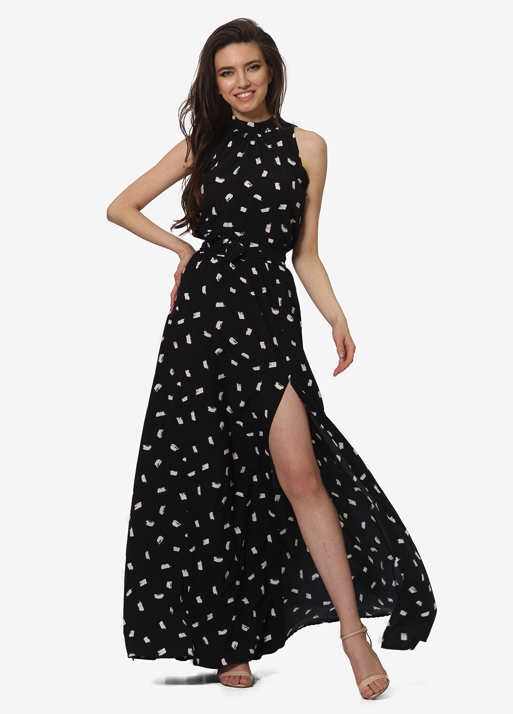 Чорна кежуал сукня, сукня на запах Lila Kass з абстрактним візерунком