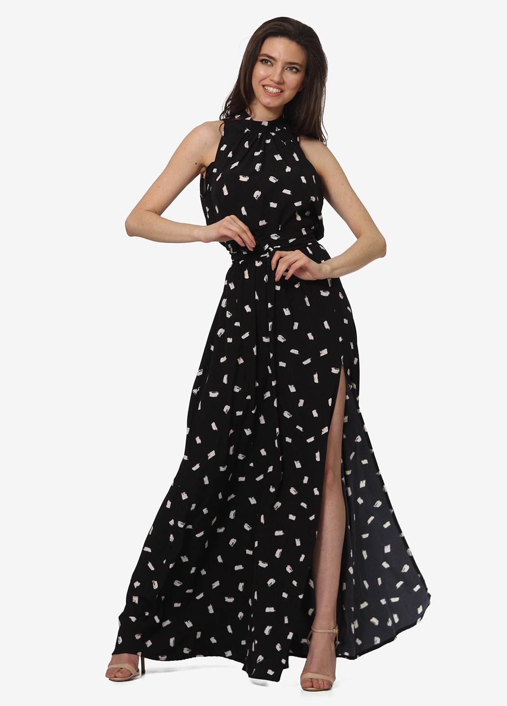 Чорна кежуал сукня, сукня на запах Lila Kass з абстрактним візерунком