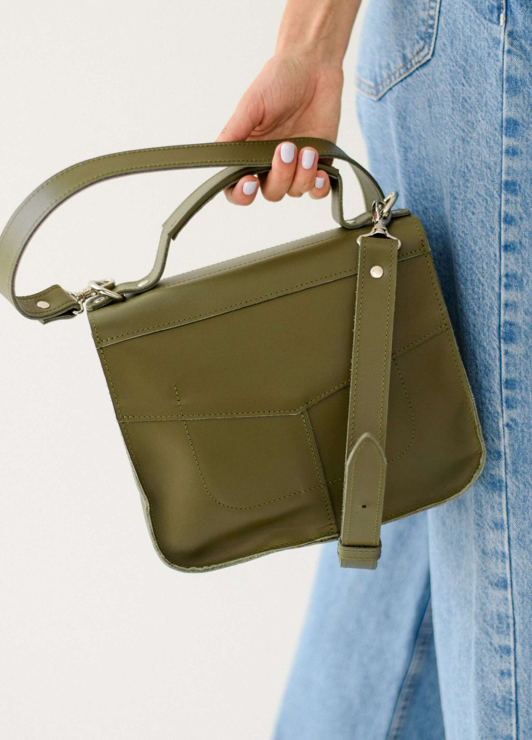 Жіноча ділова сумка ручної роботи з натуральної шкіри із легким матовим ефектом кольору хакі Boorbon (253342370)