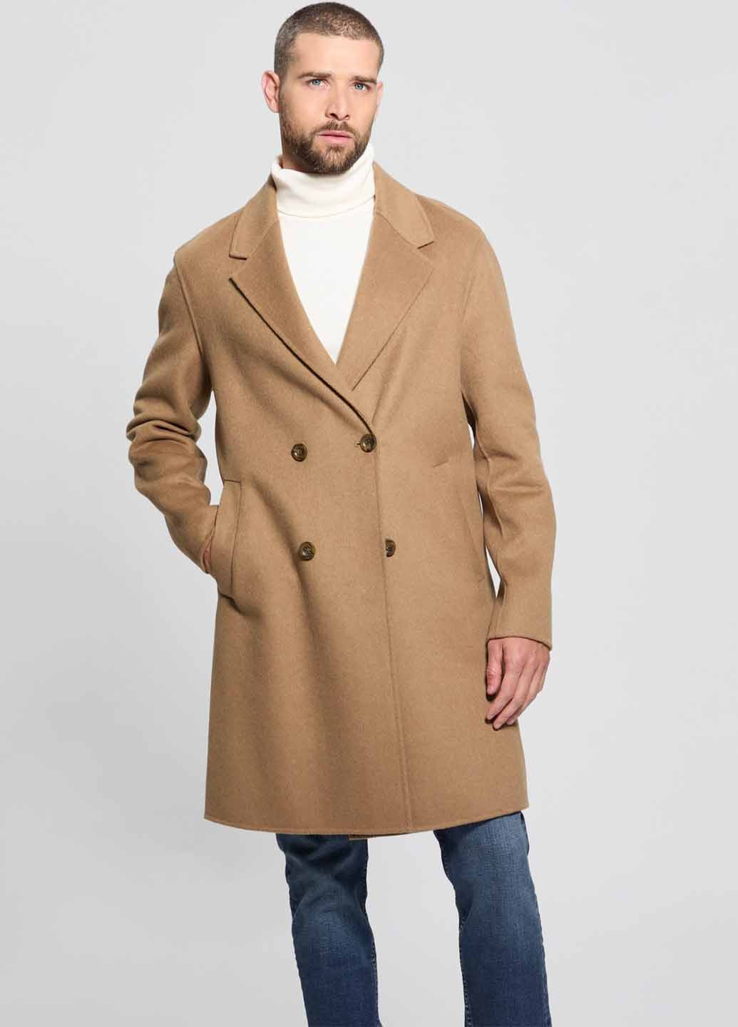 Коричневе демісезонне Пальто двобортне Guess