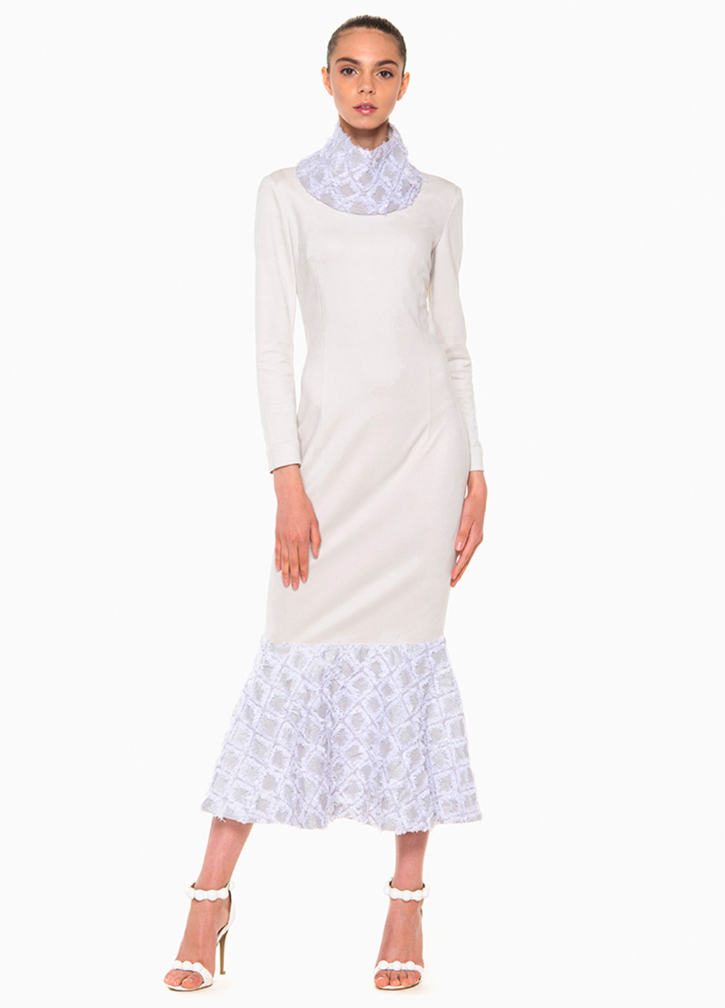 Молочна вечірня сукня міді Nai Lu-na by Anastasiia Ivanova з геометричним візерунком