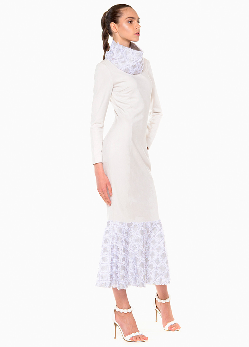 Молочна вечірня сукня міді Nai Lu-na by Anastasiia Ivanova з геометричним візерунком