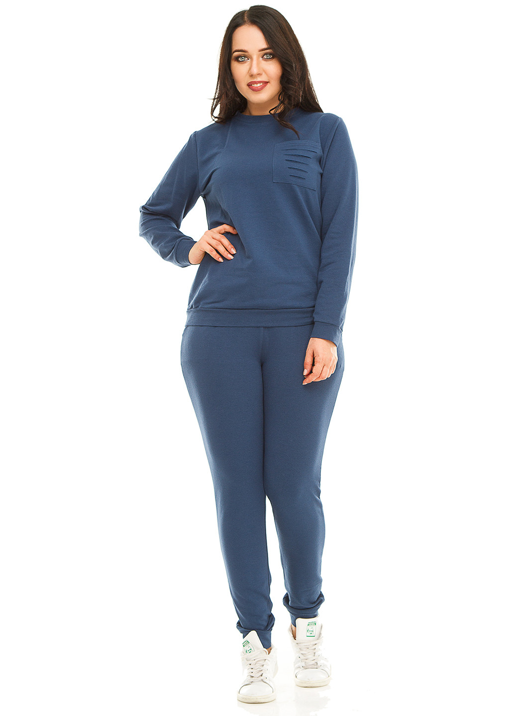 Костюм (світшот, брюки) Lady Style однотонний темно-синій спортивний