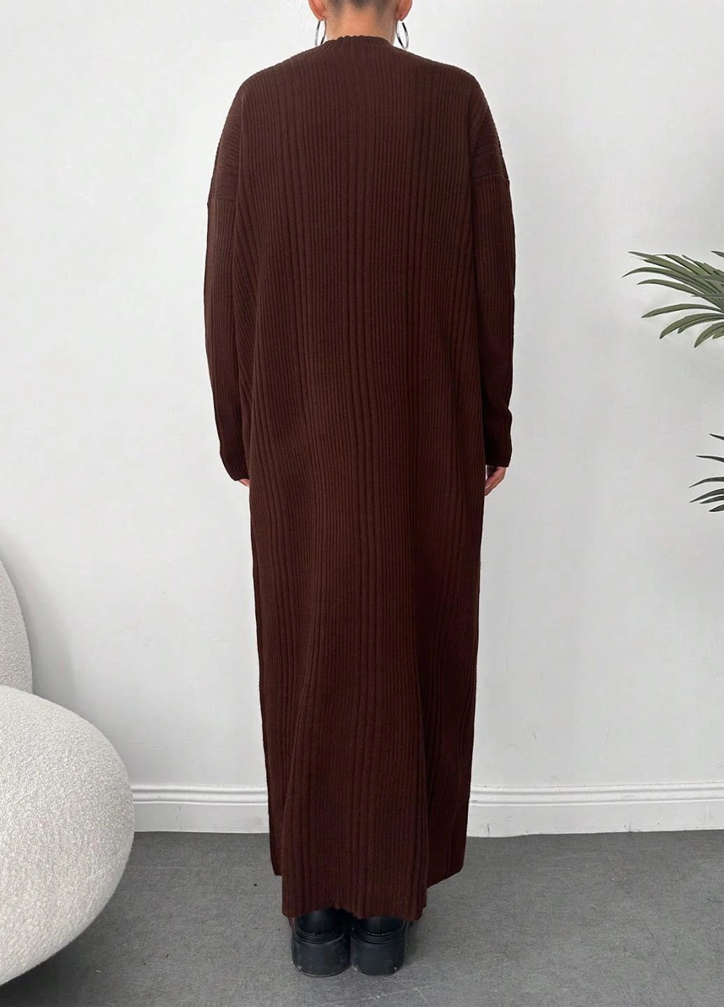 Коричневое кэжуал платье платье-свитер SHEIN однотонное