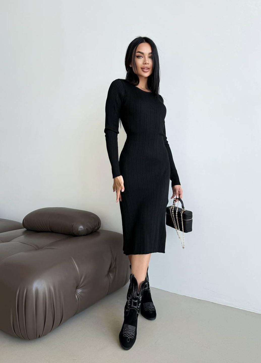 Черное кэжуал платье силуэтная No Brand однотонное