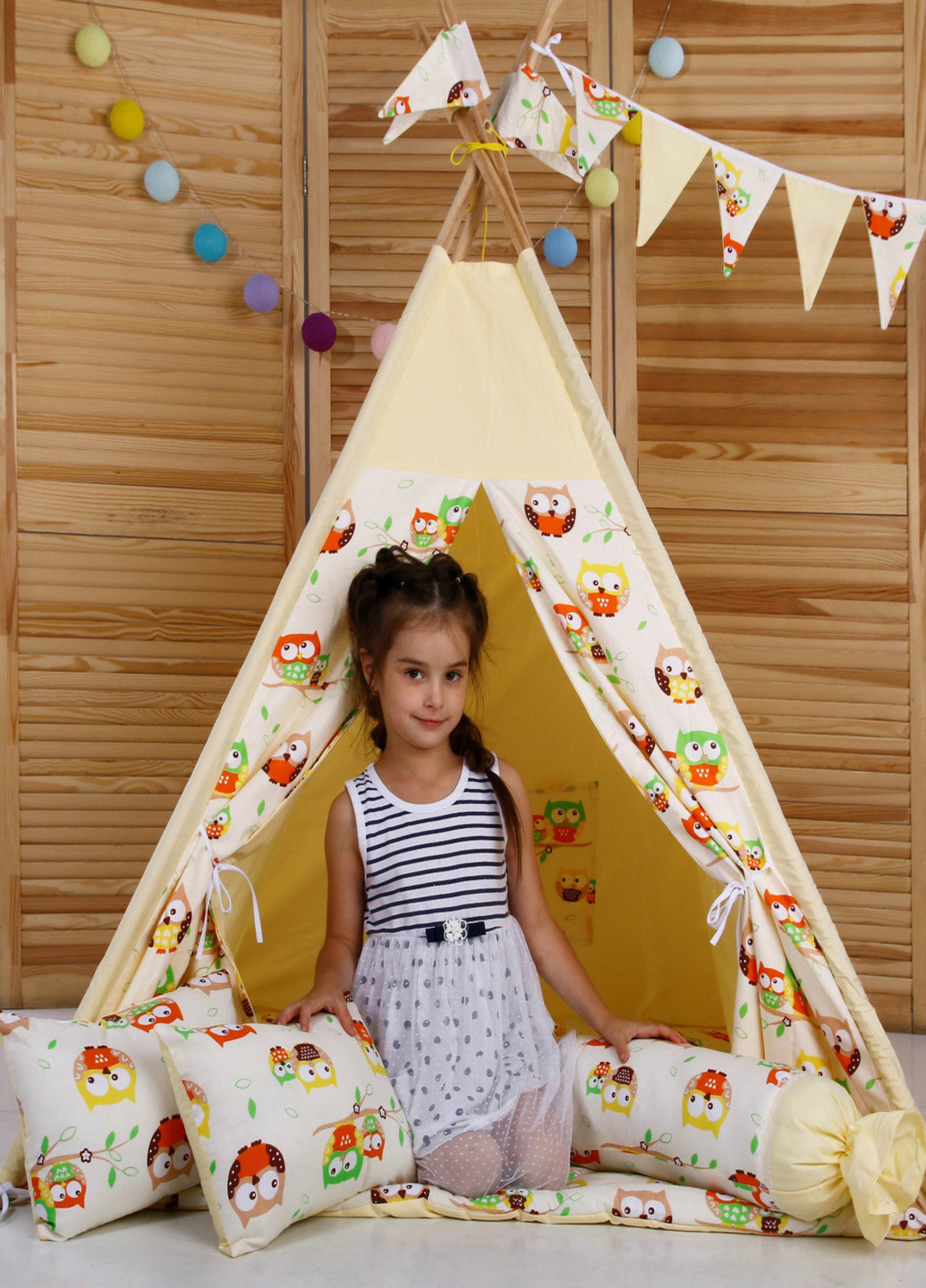 Дитяча ігрова палатка - вігвам будиночок для дітей з матрацом і подушками (98347644-Т) Жовтий Francesco Marconi (238135754)