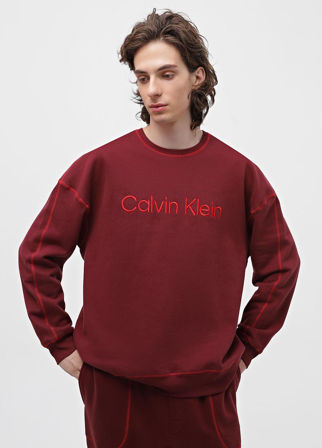 Бордовый свитшот Calvin Klein Underwear однотонный вышивка (328399708)
