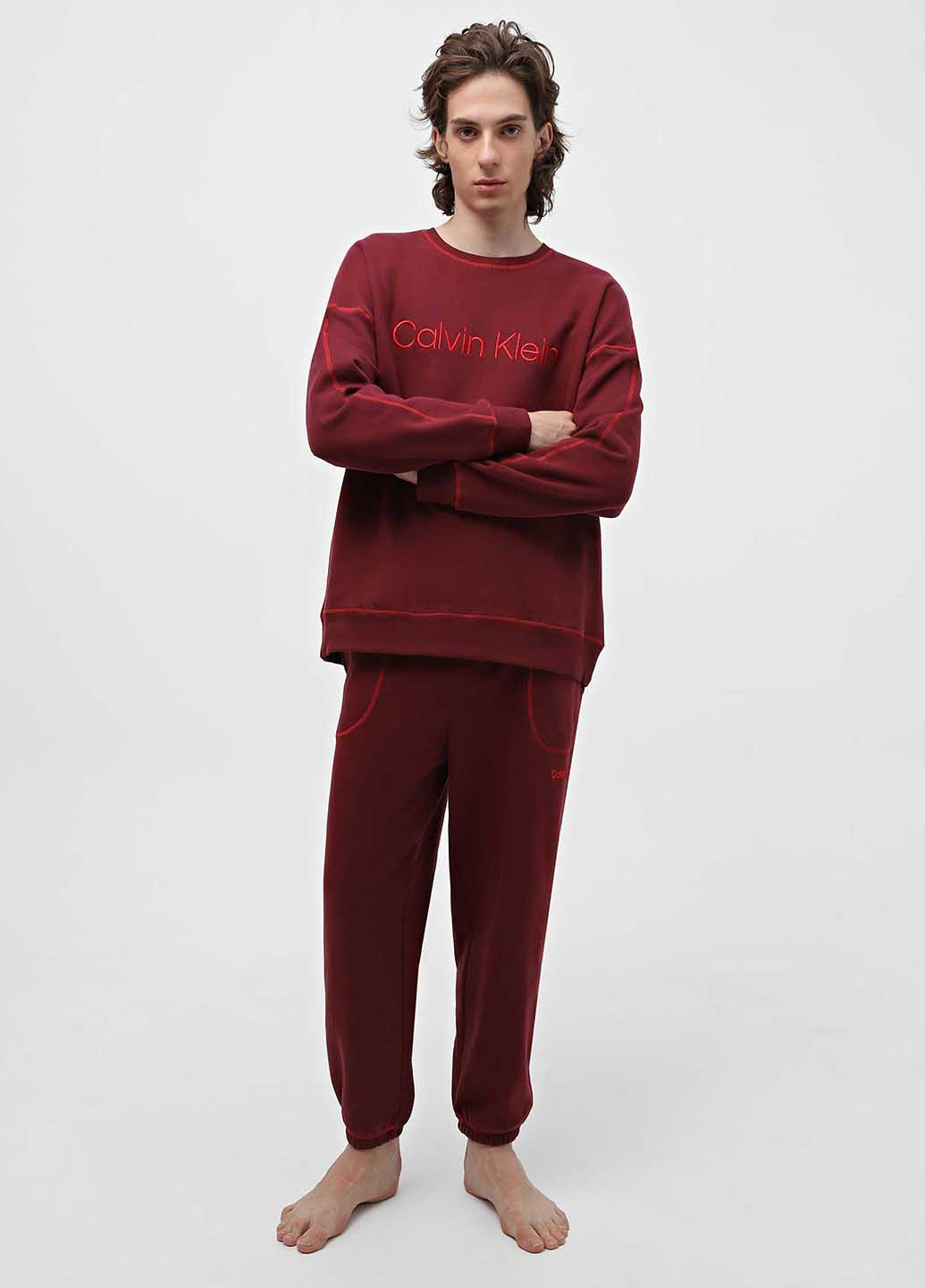 Бордовый свитшот Calvin Klein Underwear однотонный вышивка (328399708)