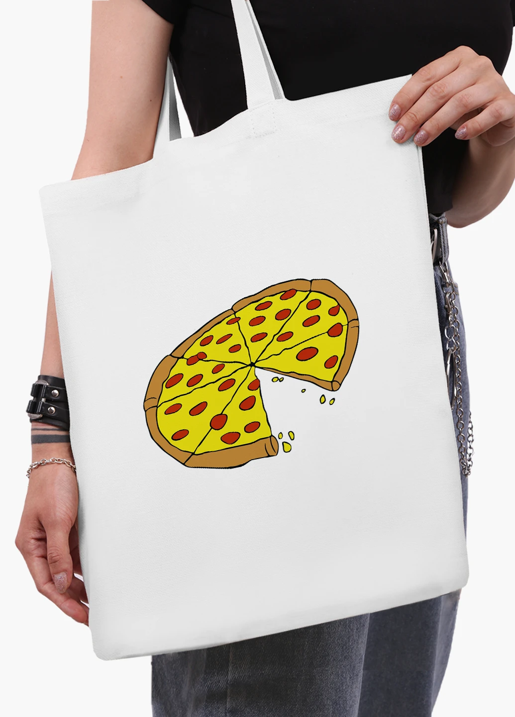 Эко сумка шоппер белая Пицца (Pizza) (9227-2078-WT2) Еко сумка шоппер біла 41*35 см MobiPrint (219151184)