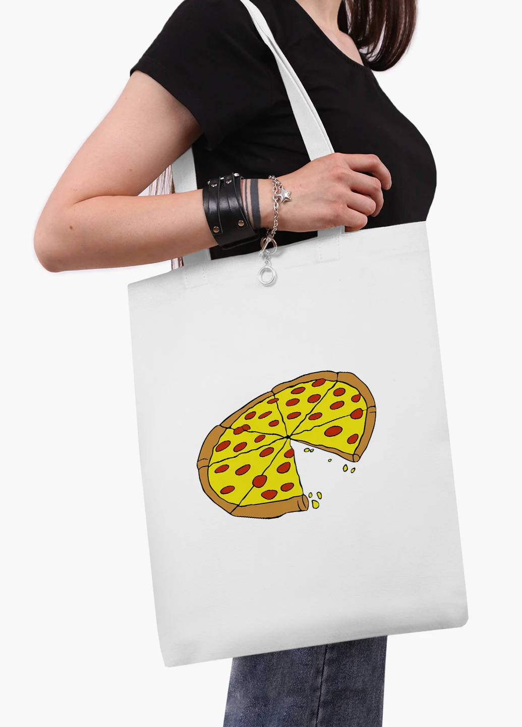 Эко сумка шоппер белая Пицца (Pizza) (9227-2078-WT2) Еко сумка шоппер біла 41*35 см MobiPrint (219151184)