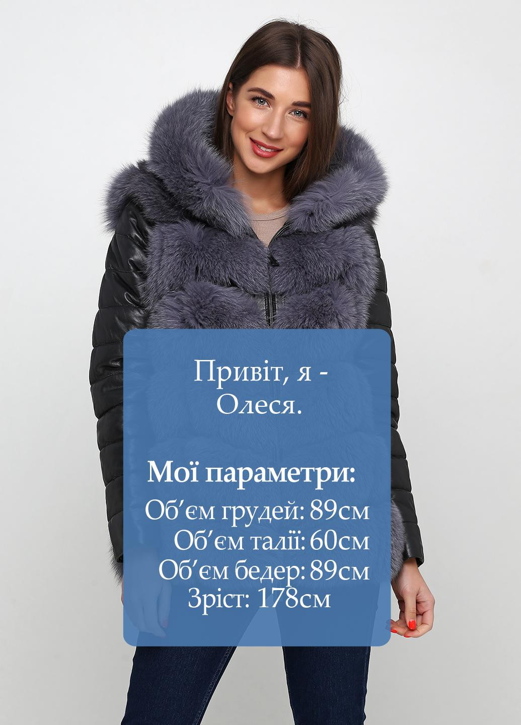 Серая зимняя куртка кожаная (мех песец) Morex