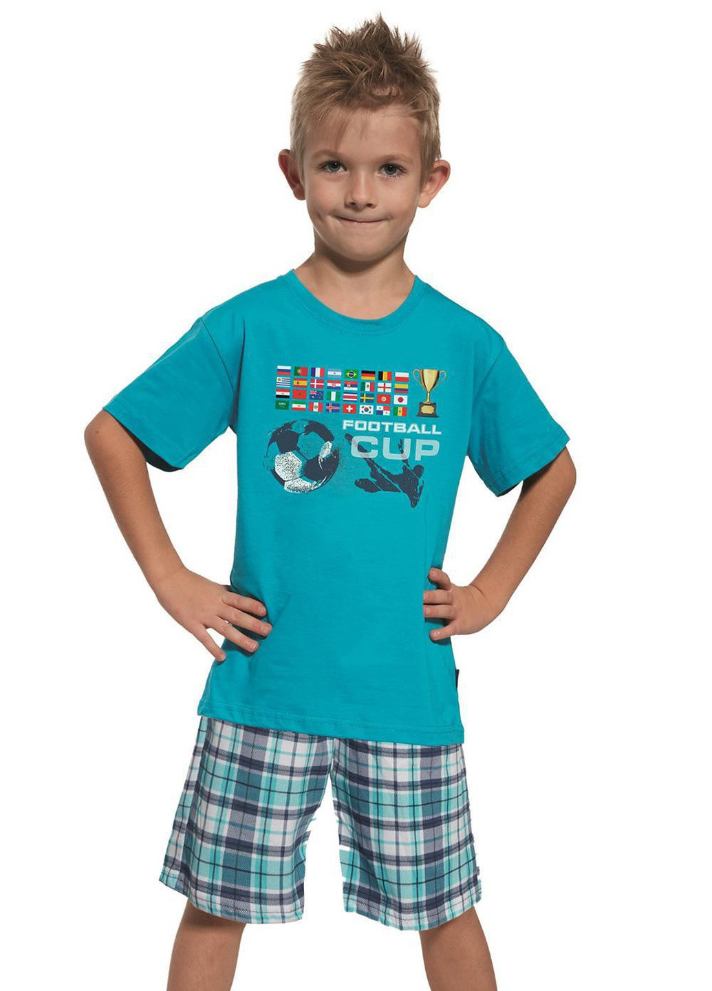 Темно-бирюзовая всесезон піжама для хлопчиків-підлітків 65 football cup 158-164 бірюзово-синій 790-18 Cornette
