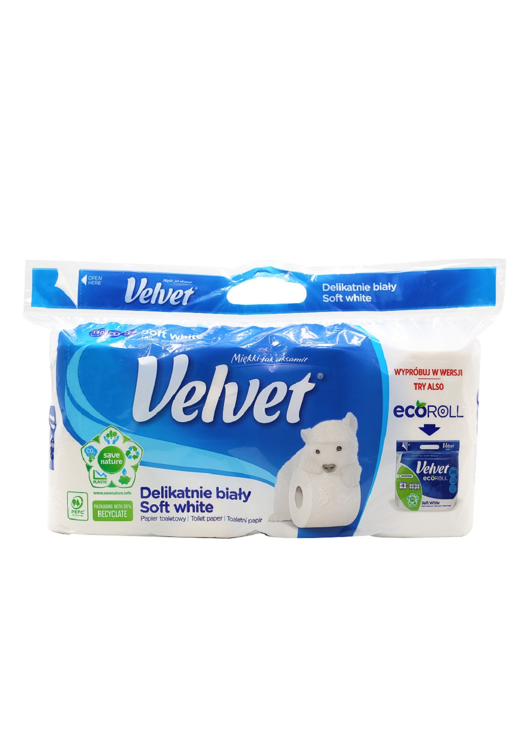 Туалетная бумага Soft White трехслойная 150 отрывов 8 рулонов Velvet (254794978)