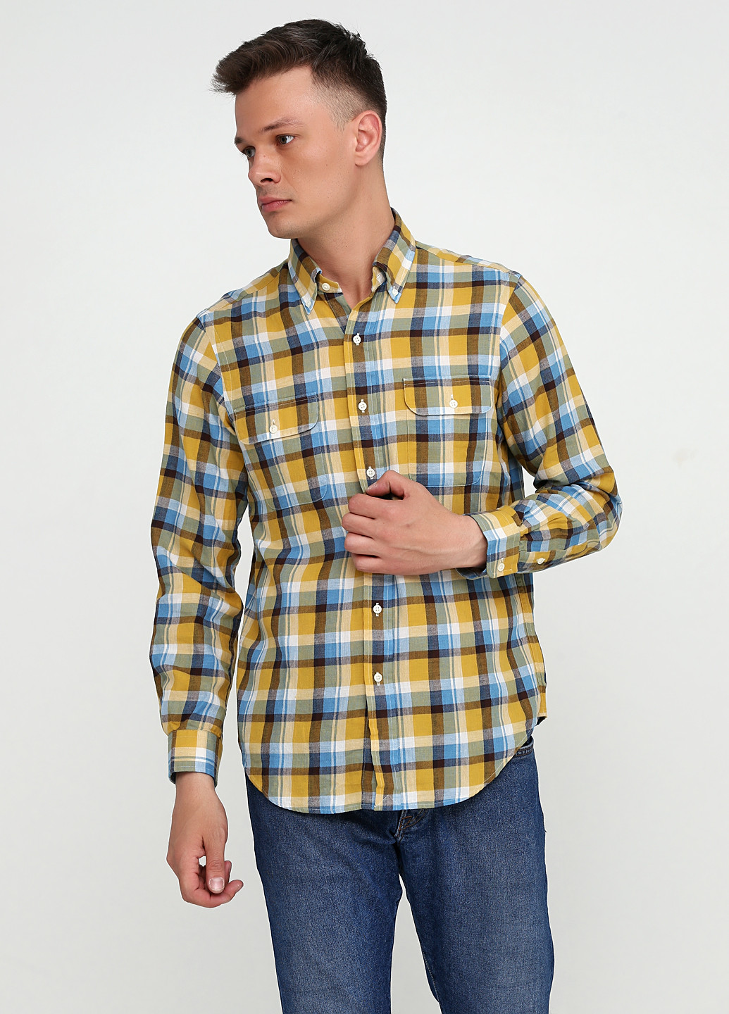 Горчичная кэжуал рубашка в клетку Ralph Lauren с длинным рукавом
