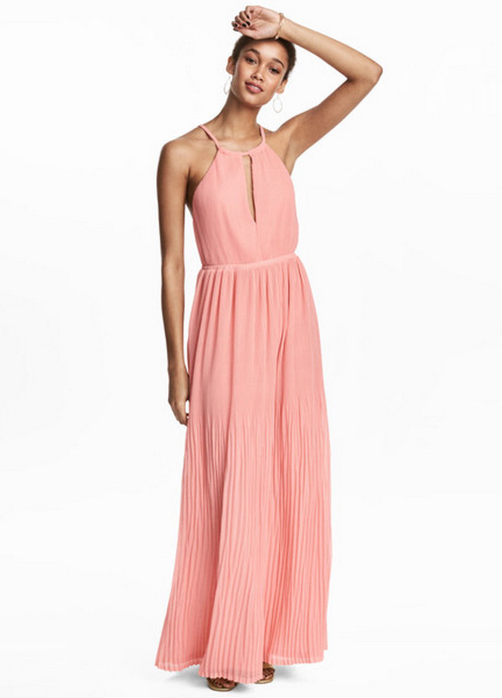 Персиковое кэжуал платье в греческом стиле, плиссированное, с открытой спиной H&M однотонное