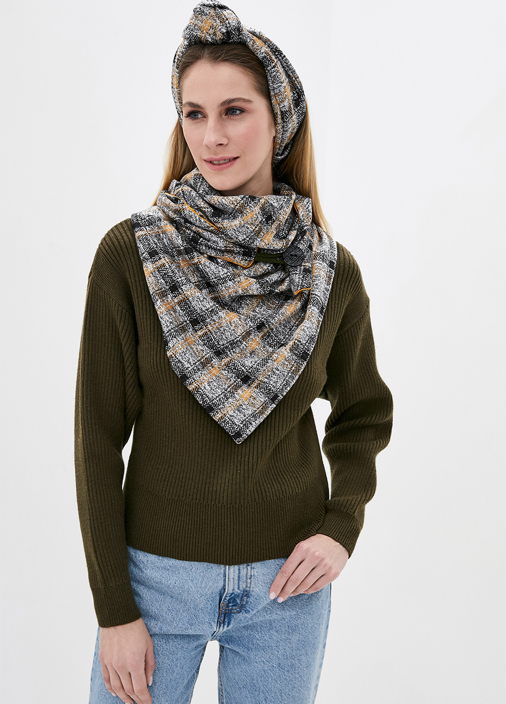 Сірий демісезонний комплект (пов'язка, шарф-сніг) My Scarf