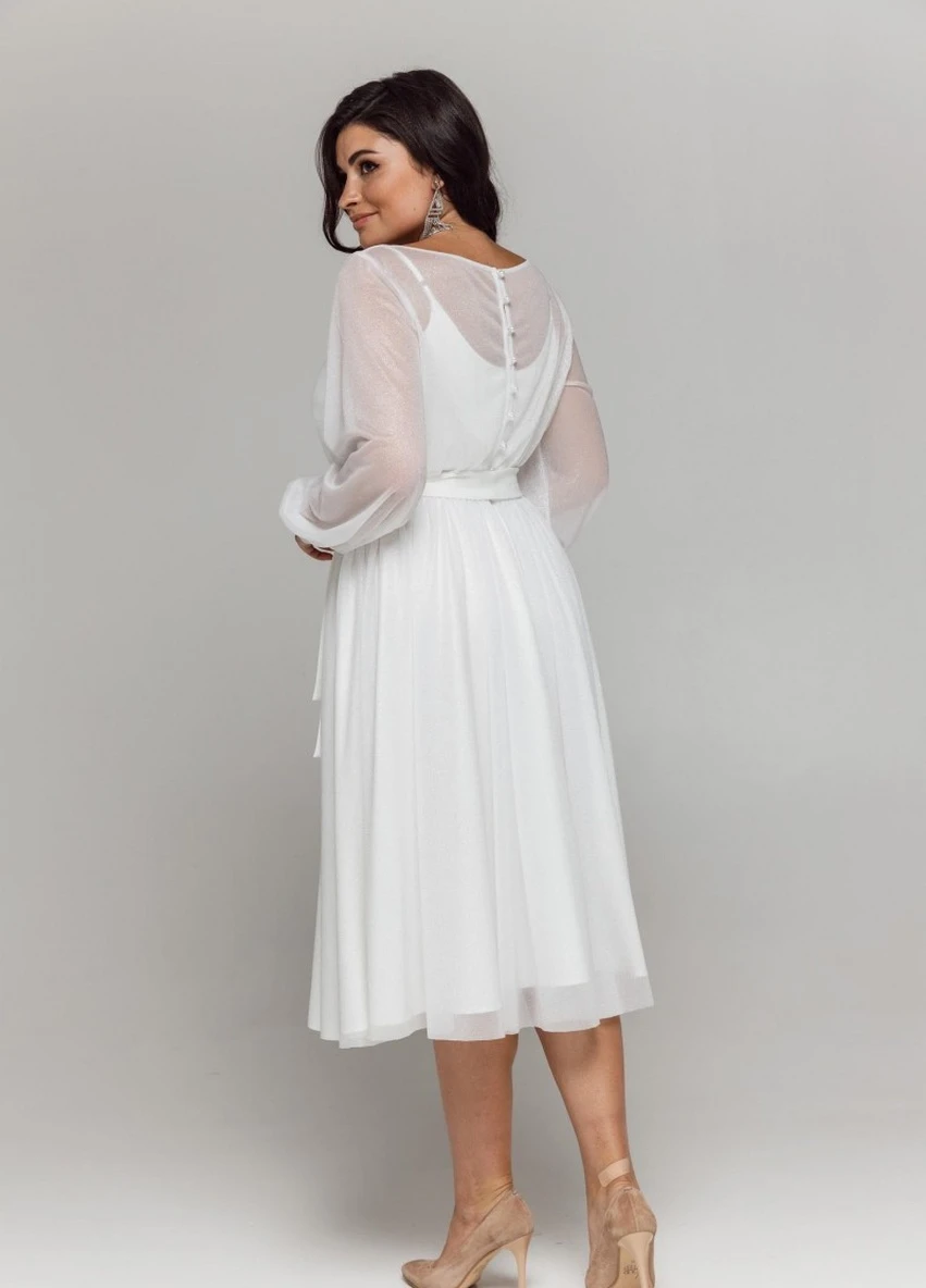 Молочна вечірня плаття, сукня з спідницею-сонце, а-силует FashionYouWant однотонна
