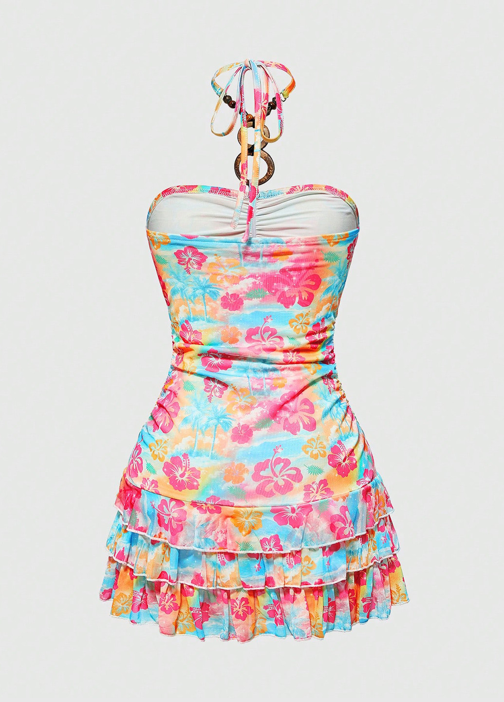 Комбинированное кэжуал платье бандо SHEIN с цветочным принтом