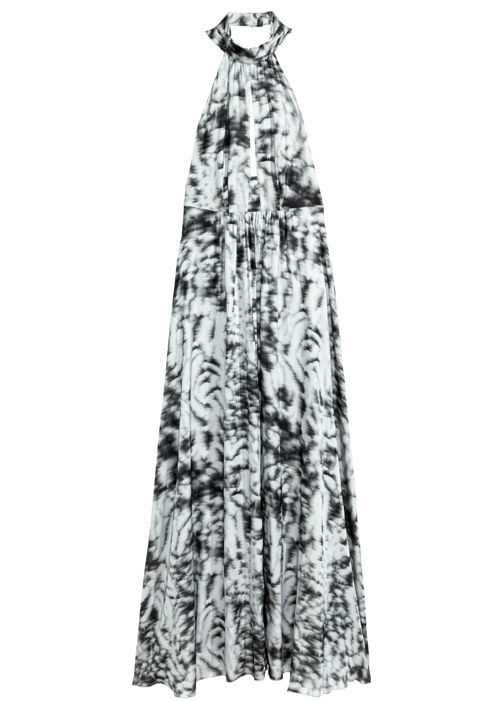 Серое вечернее платье клеш, с открытой спиной H&M с абстрактным узором