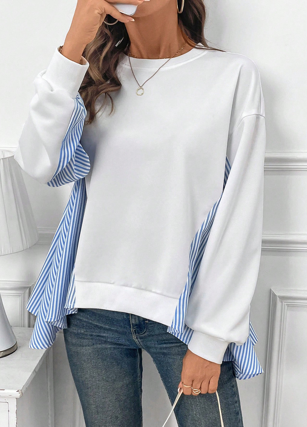 Комбинированный свитшот SHEIN колор блок волан (332811052)