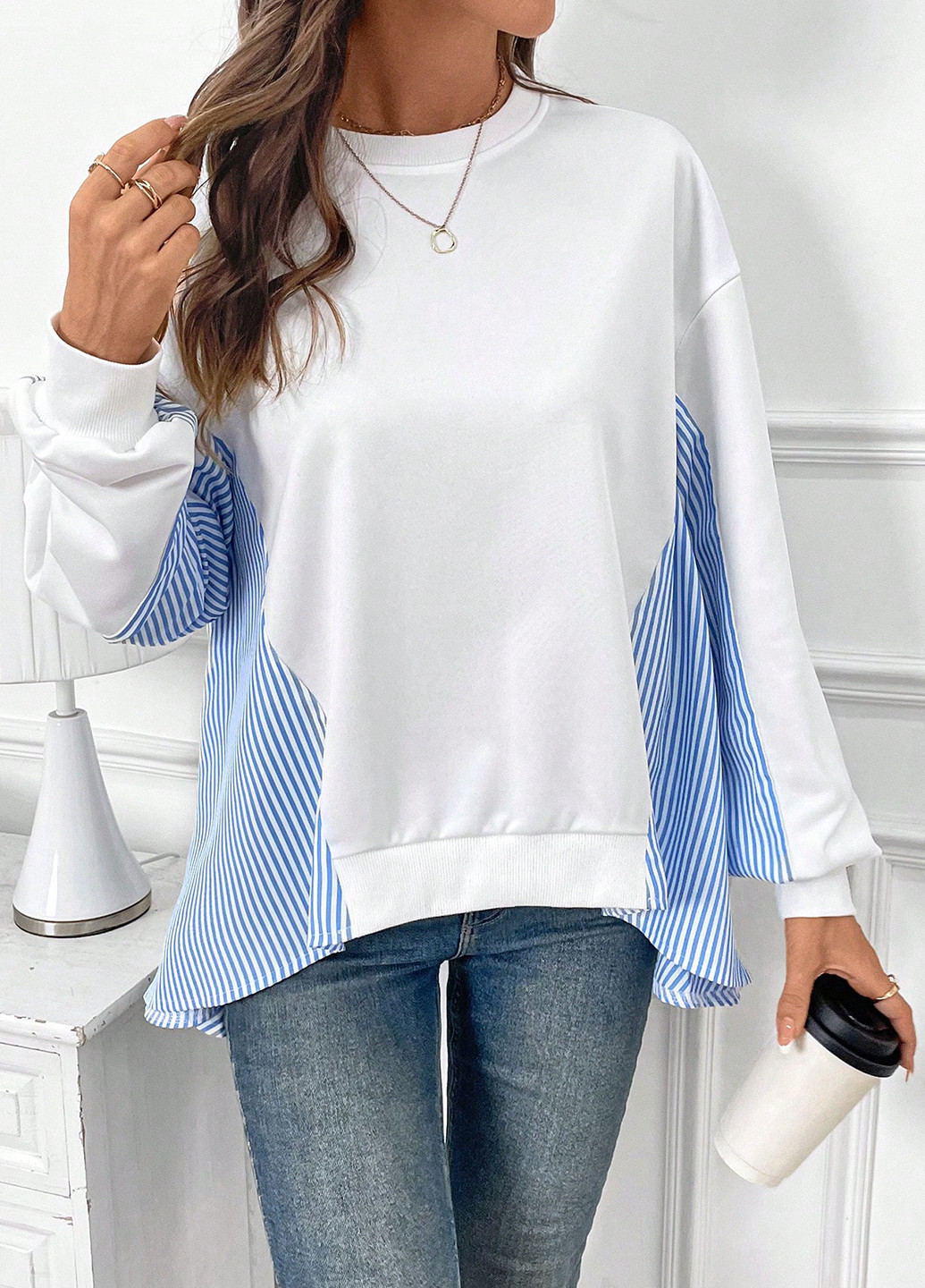 Комбинированный свитшот SHEIN колор блок волан (332811052)