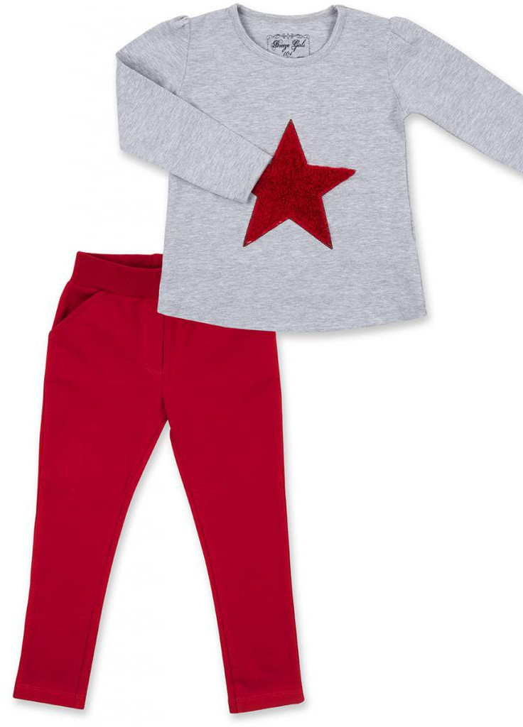 Красный демисезонный костюм десткий с объемной аппликацией (8401-98g-gray) Breeze