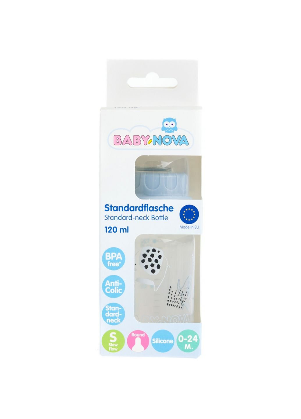 Бутылочка для кормления Декор 120 мл Голубая Baby-Nova (252243674)