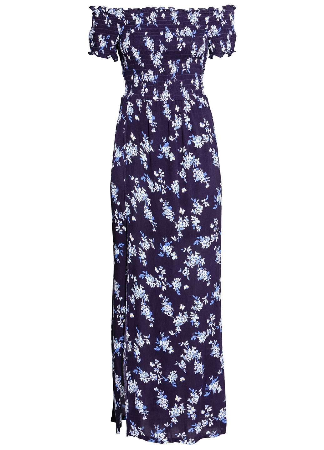 Темно-синя кежуал сукня з відкритими плечима H&M з квітковим принтом