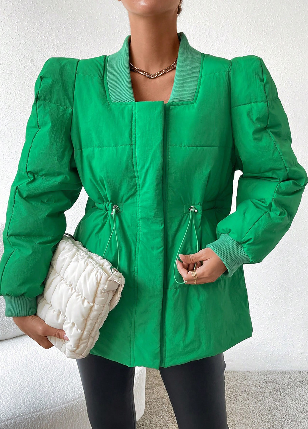 Зеленый демисезонный Пуховик SHEIN