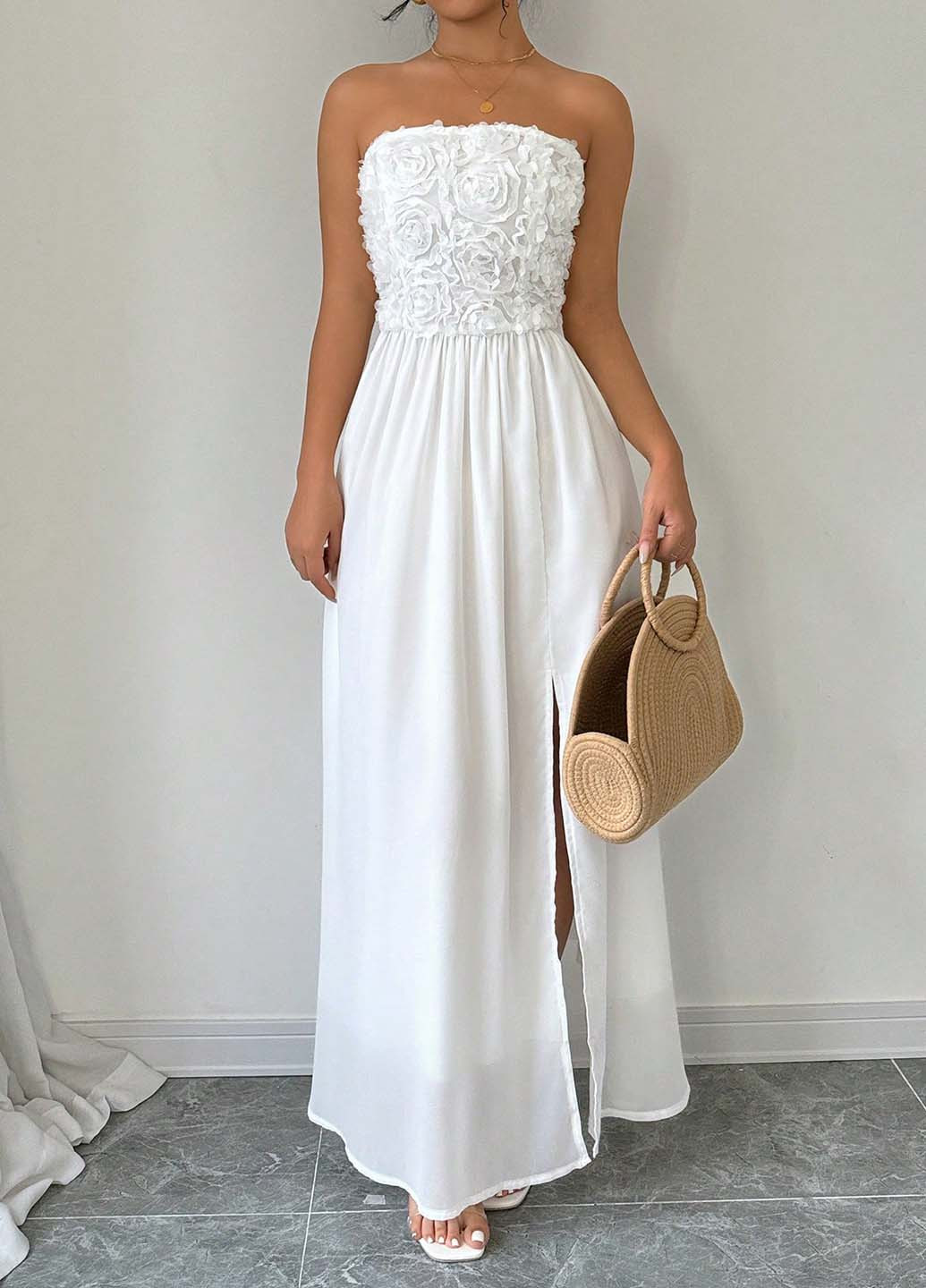 Белое праздничный платье с открытыми плечами, с открытой спиной SHEIN однотонное